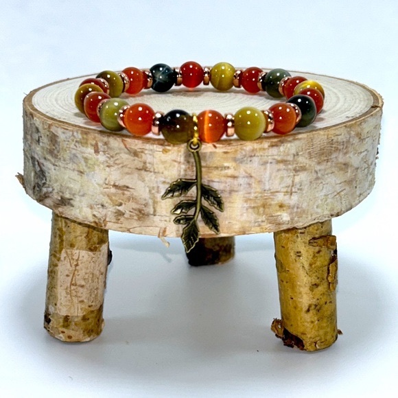 Handmade Tree Branch Charm Bracelet with Natural Cat & Tiger Eye Stones! - Picture 2 of 8